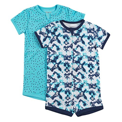 Hanes Unisex Baby Rompers, Ultimate Zippin Short Sleeve For Boys & Girls, 2-pack Bodysuit, Turquoise, 12-18 Months US