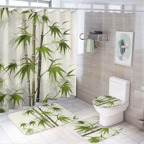Tapis de douche antidérapant et rideau imperméable ensemble de bain 4 pièces