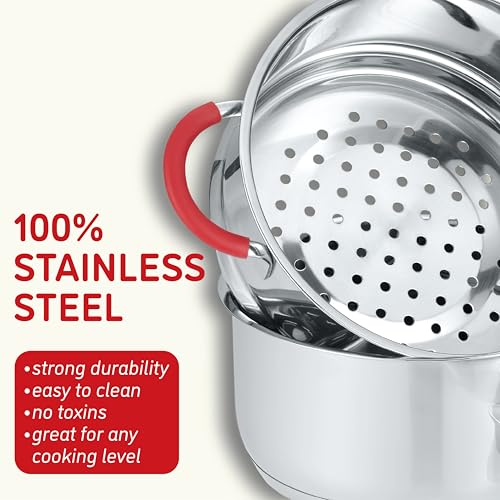 image for Concord Stainless Steel SIMPLE POUR Saucepan with Steamer Tier. Vented