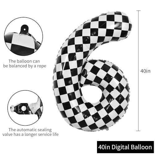 Image of TONIFUL 40 Inch Large Checkered Number 6 Balloon 6th Birthday Decorations