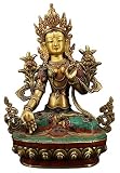 ARTSIM Estatua de Bodhisattva Dolma de la Diosa Tara Blanca del Budismo Tibetano Turquesa con Incrustaciones chapadas en Oro de 13.6 '/76