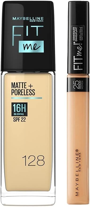 New York Perfect Fit Me Flawless Matte Base Makeup Combo Conceal+Blend Duo Kit, Fit Me Foundation Powder 128 (30Ml)+Fit Me Concealer Shade 25 (6.8Ml)
