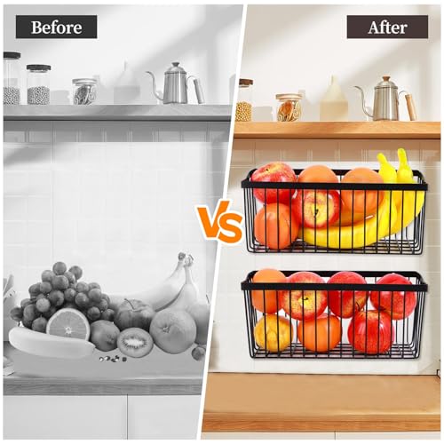 LecuSyn 2 Pcs Fruit Basket Wire Baskets, Fruit and Veggie Storage Basket Holder for Kitchen Wall Mounted,Kitchen Organizers and Storage for Snack Onion Potato(Black) by LecuSyn - Image 6