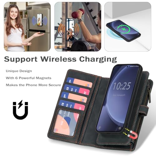 TwoHead for Samsung Galaxy S25 Wallet Case with Card Holder, Detachable Magnetic Phone Case for S25,PU Leather All-Round Protective Phone Case Wallet with Wrist Strap(6.2 in,Black) by TwoHead - Used condition - Image 2
