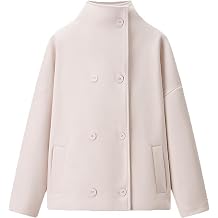 Women's Wool Jackets Double Breasted Slim Fit Coat with Pockets Thicked Fleece Fuzzy Winter Warm Outwear Ladies High Neck Long Sleeve Overcoat Casual Loose Tops Elegant s Office Work Business