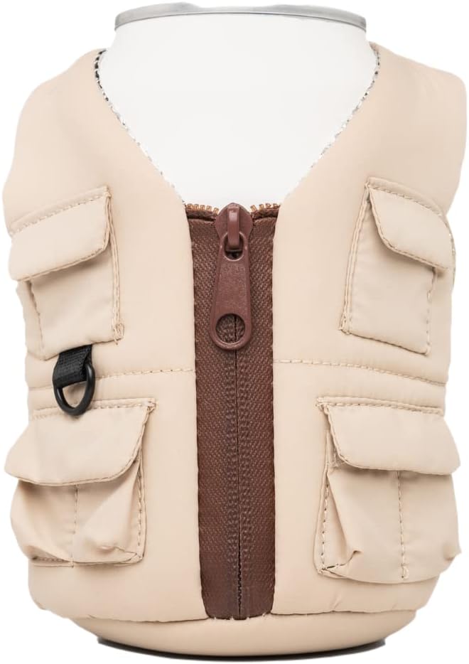 Puffin Adventure Vest | Insulated Can Cooler, Classic Tan: Home & Kitchen