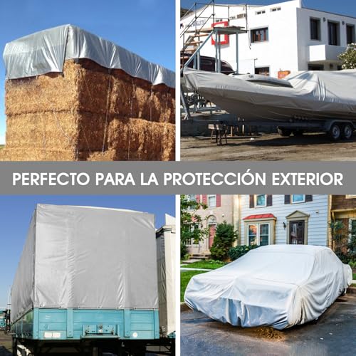 Miniatura 7 de Lona Impermeable Exterior 3x3m, 180g M Lona De Protección Toldo Reforzado Pe Con Ojales, Duradera Resistente A Los Rayos Uv Desgarros, Multiusos Para Terrazas Muebles Jardín Piscina Coche Negro-Plata