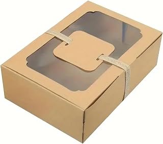 Cookie Box 24Pcs Large White Kraft Paper Gift Boxes with PVC Transparent Window - For Biscuits, Candies, Cakes, Birthdays, Christmas, Parties For Birthdays,Weddings,Parties Keep Cakes Intact(Brown)