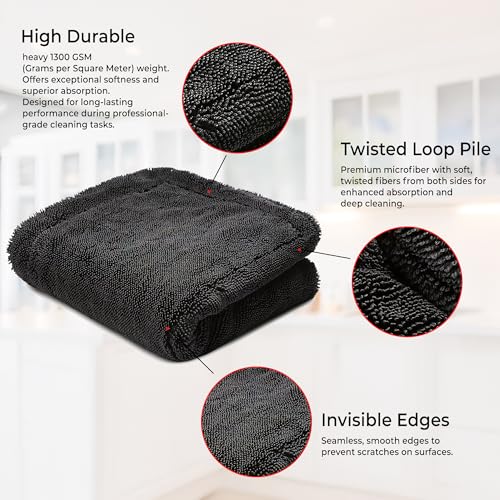 Image of Cutting EDGE 1300 GSM - Pack of 1 - Double Layer Microfiber Car Cleaning Towel (40 x 40 cm), Ultra Thick Soft Super Absorbent Lint-Free & Scratch-Free for Drying, Polishing & Detailing