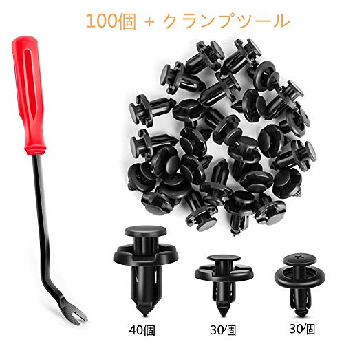 J.H.T 自動車用 リベット クリップ プラスチック 100個入り 3種類 バンパー トリムパネル ファスナー 押し込み式ト 汎用