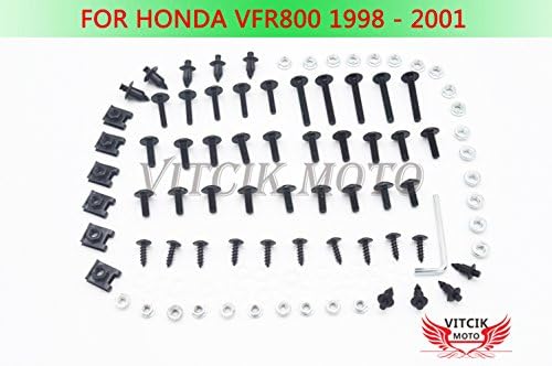 VITCIK Full Fairings Bolt Screw Kits for VFR800 VFR800Fi RC46 1998 1999 2000 2001 Motorcycle Fastener CNC Aluminium Clips (Black & Silver)