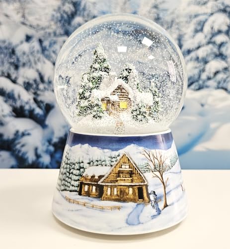 Schneekugel Weihnachten Spieluhr | Winterhütte Hüttenzauber | Sockel...