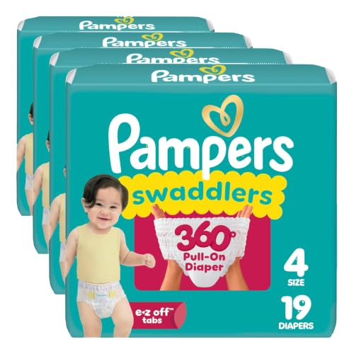 Image of Pampers Diapers - Swaddlers 360 - Size 4, 19 Count, up to 100% Leakproof Comfy Dry Fit, Designed for Easy Changes, Pull On Baby Diaper (Pack of 4)