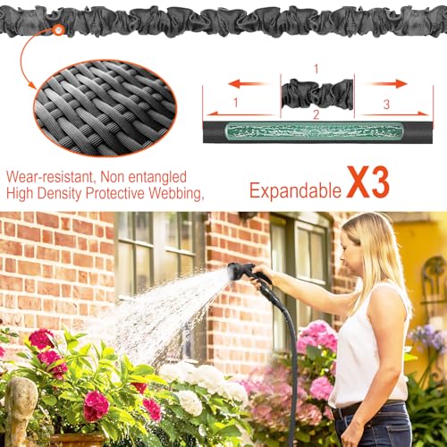 HOMOZE Expandable Garden Hose 50ft Hose Pipe Expandable with 3/4", 1/2" Fittings, Anti-Leakage - Flexible Expanding Hose with 7 Function Spray Gun - Image 4