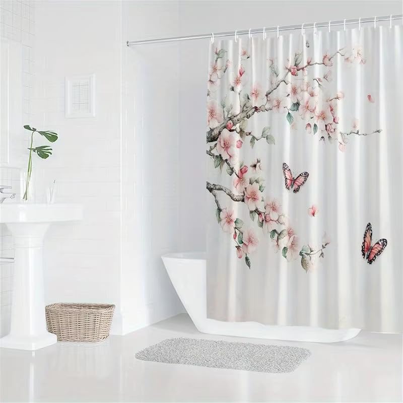 Rideau de douche rose en polyester premium imperméable et résistant 130 x 210 cm