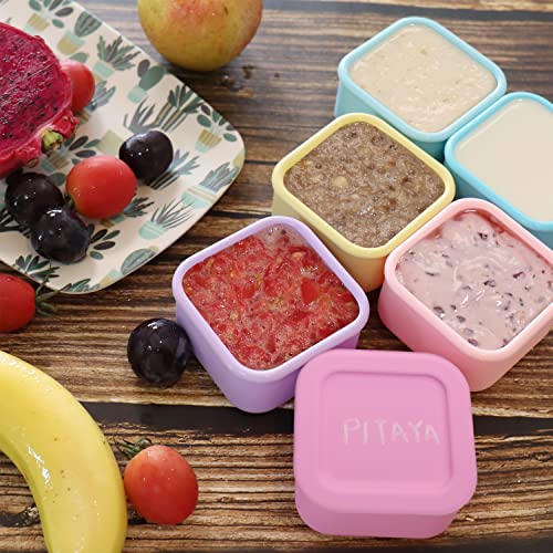 Finorder 6 Pack 100% Silicone Baby Food Storage Containers, 3.4 Oz Leak-Proof, Microwave, Freezer, Boiled Safe Food Storage Snack Jars, Fda Grade Toddler Jars For Food And Condiments, Pastel Colored #TOP2