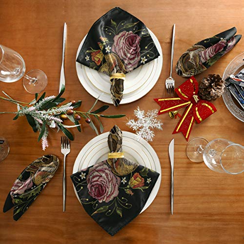 Alaza Flower Dead Skull Cloth Napkins - 6Pcs/Set 20 X 20 Inch Washable Polyester Dinner Napkins - Great For Weddings, Parties, Holiday Dinner & More #TOP4