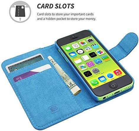 Snugg PU Leather Wallet Case for iPhone 5C - Electric Blue