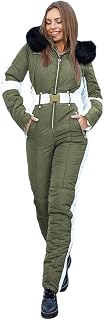 Womens Winter Onesie Ski Jumpsuits Outdoor Sports Waterproof Snowsuit Removable Faux Fur Collar Coat Jumpsuit