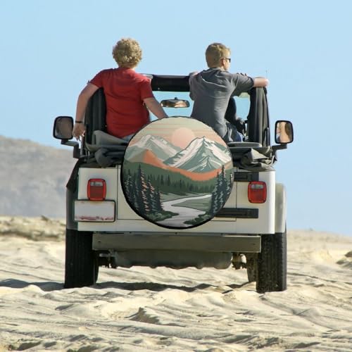 Image of Mountain Adventure Camper Spare Tire Cover Watercolor Nature Landscape Wheel Tire Cover Waterproof Sun Protection Fit for SUV Truck Travel Trailer 12 Inch