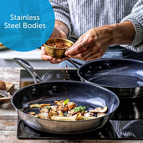 BK Ceramic Black Stainless Steel Frying Pan Skillet Set with PFAS-Free Ceramic Non-Stick Coating, 24cm and 28cm, Induction, Dishwasher Safe, Oven Safe, Silver & Black - Image 3