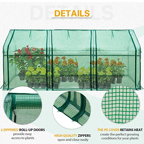 Image of EAGLE PEAK Tunnel Greenhouse Garden Green House with Roll-Up Zipper Doors, Portable 96 inchx36 inchx36 inch, Clear /Green PE Cover