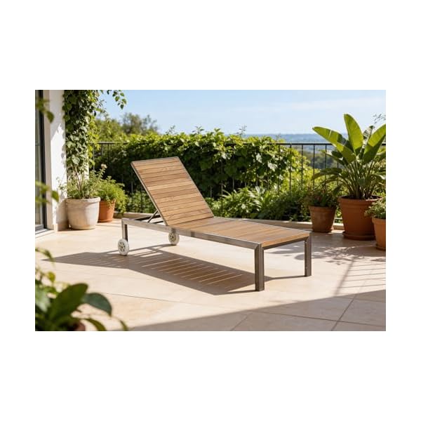ALEOS Designer Sonnenliege Edelstahl & Teakholz