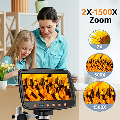 Hayve 7'' Digital Microscope 1500X, Hdmi Lcd Microscope 8.5‘’ Longer Stand, Coin Microscope For Adults With 12Mp Ultra-Precise Camera Sensor, Compatible With Tv/Windows/Mac, 32Gb Tf Card, 12 Slides #TOP4