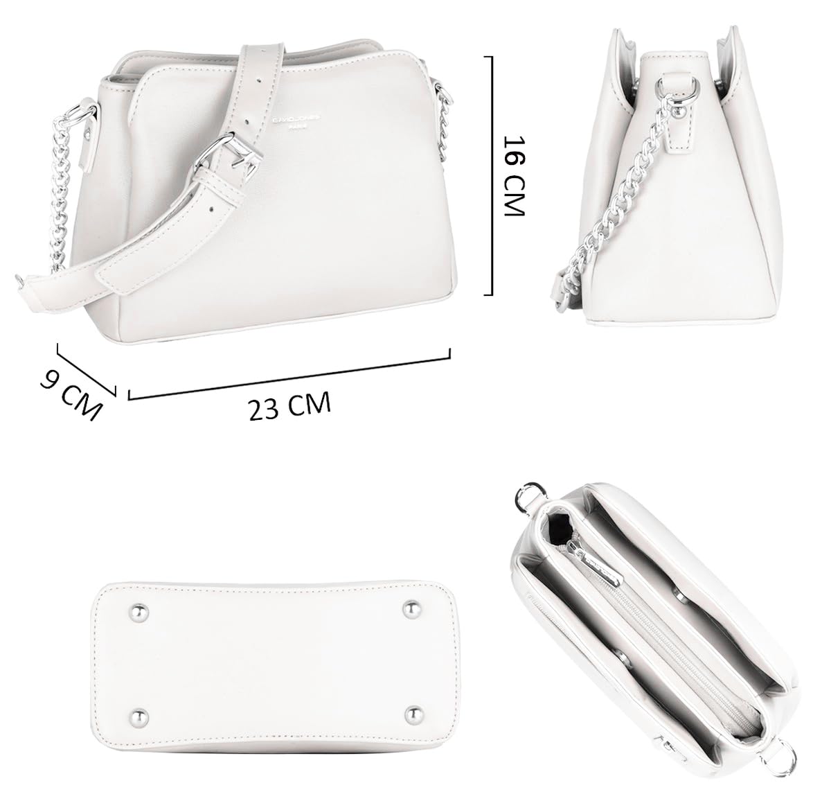 David Jones - Borsa a Tracolla Donna - Piccola Borsa Spalla Catena Simil Pelle PU - Borsetta con 3 Scomparti Tasche - Borsa a Mano Borsello Moda Città Viaggio Shopping