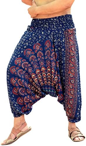 SARJANA HANDICRAFTS Mens Womens Rayon Mandala Pockets Harem Pants Yoga Drop Crotch Trouser (Blue)