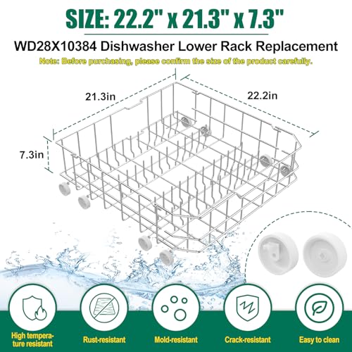 Upgraded 304 Stainless Steel WD28X10384 Dishwasher Lower Rack Replacement for GE Dishwasher Bottom Rack GLD4500V00CC, GLC4400R40BB, GLD5660V00SS with WD35X21038 Wheels by POOLKEY - Image 2