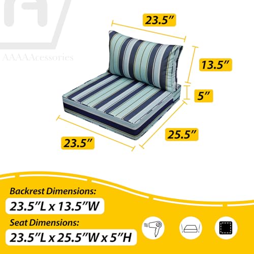 Image of AAAAAcessories Outdoor Seat Cushions for Chairs, Fade-Resistant, Waterproof Patio Furniture Replacement Cushions, 23.5 inch x 25.5 inch x 5 inch + 23.5 inch x 13.5 inch, Ash Teal Seaside Stripe