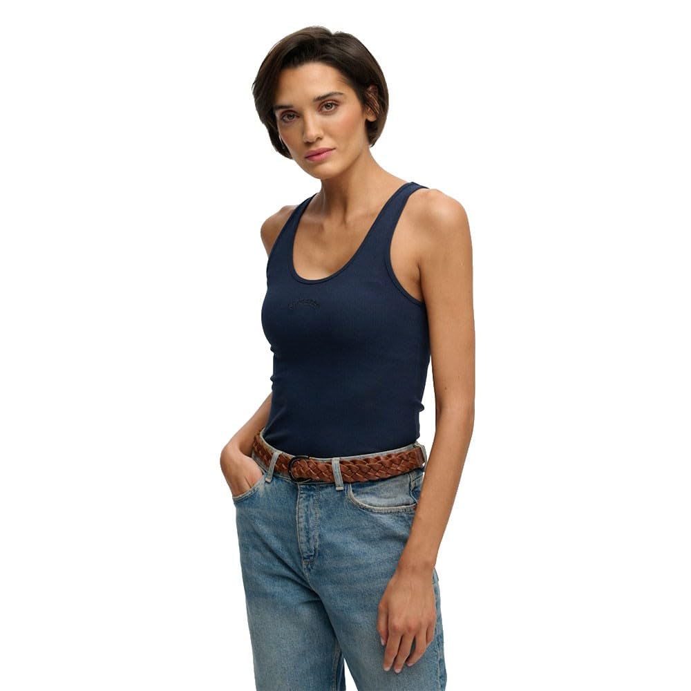Superdry Women Essential Logo Scoop Vest T-Shirt, Richest Navy, 16