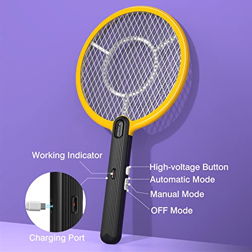 Palone Electric Fly Swatter 4000V Bug Zapper Racket 2 In 1 Fly Swatter Electric Fly Zapper Racket With 3 Layers Safety Mesh Usb Rechargeable Insect Racket For Mosquitoes Flies Gnats (Yellow/Black) #TOP1
