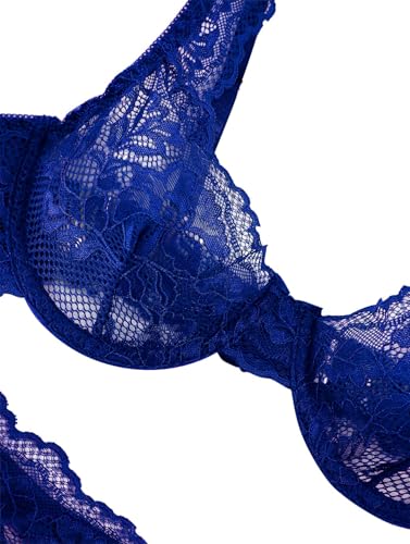 Image of Lilosy Sexy Floral Lace Scallop Underwire Push Up Sheer Lingerie Set Outfits