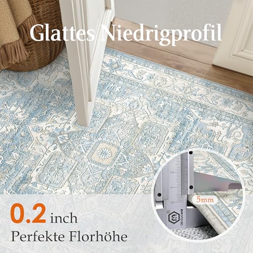 PureCozy Vintage Teppich Wohnzimmer 160x230cm Blau Waschbar Carpet Rug – Ansicht 5