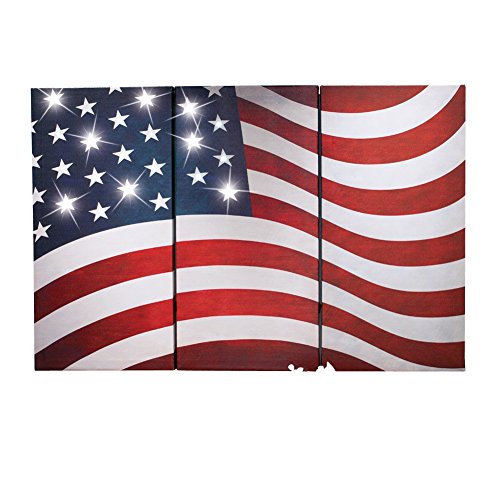 LED Lighted Patriotic 3 Piece Panel American Flag Canvas Set, Red