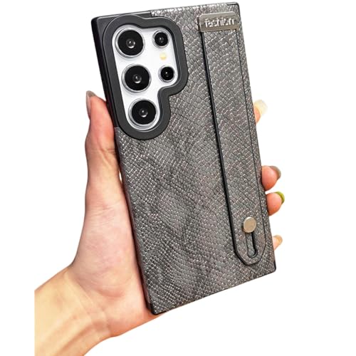 Étui magnétique sans fil pour Samsung S25 en cuir serpent gris antichoc