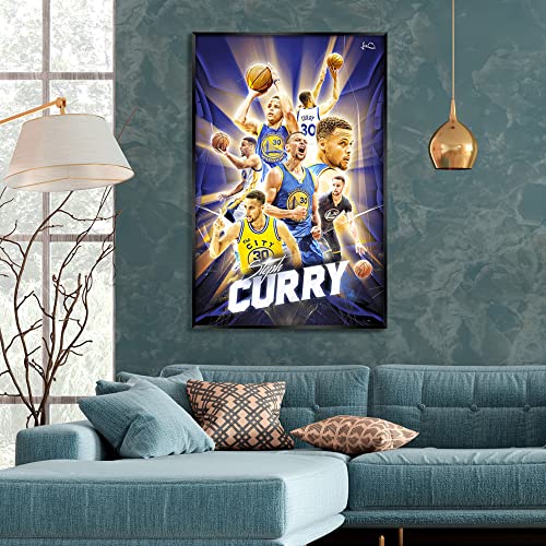 Steph Curry Posters For Walls Golden State Warriors Poster Sports Basketball Superstar Canvas Wall Art Modern Inspirational Wall Decor Print Painting For Bedroom Livingroom Dorm 16X24 Inch Framed #TOP3