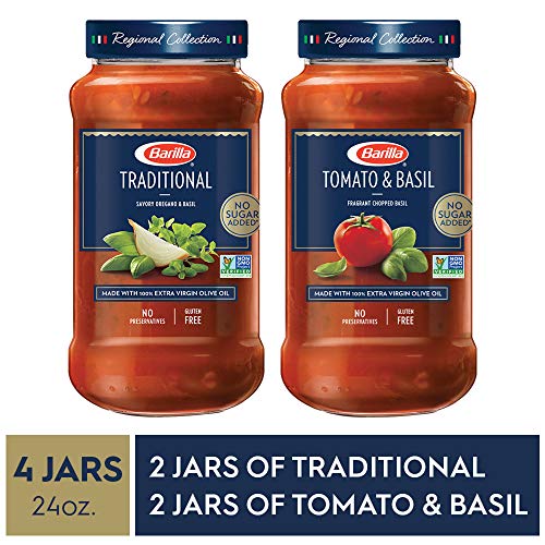Barilla Premium Pasta Sauce Variety Pack Tomato & Basil And Traditional Tomato, 24 Ounce Jar (Pack Of 4) - No Added Sugar, Artificial Colors, Flavors, Or Preservatives - Non-Gmo, Gluten Free, Kosher #TOP1
