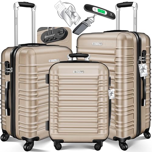 KESSER® 3tlg. Hartschalenkofferset Hartschalenkoffer Reisekoffer Set Reisekofferset Trolley Koffer 4 Rollen ABS-Hartschale Teleskopgriff Inkl. Kofferwaage + Gepäckanhänger Rollkoffer Schloss, M-L-XL KESSER® 3tlg. Hartschalenkofferset Hartschalenkoffer Reisekoffer Set Reisekofferset Trolley Koffer 4 Rollen ABS-Hartschale Teleskopgriff Inkl. Kofferwaage + Gepäckanhänger Rollkoffer Schloss, M-L-XL