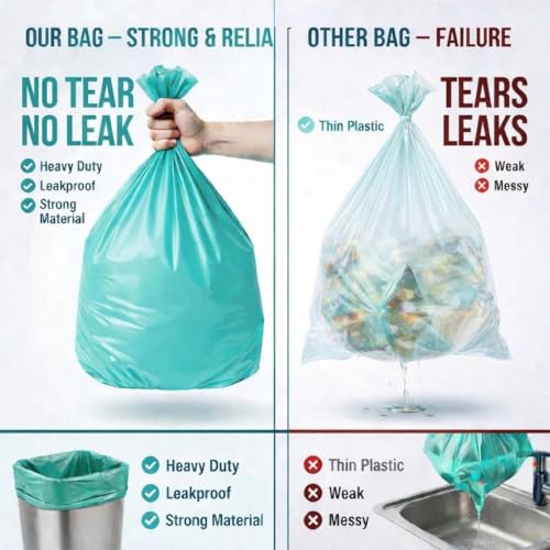 Image of Garbage Bags /Dustbin Bags - 120 Micron Heavy - Duty Trash Bags (20 x 26 Inches) - Extra-Medium Leak -Proof Bin Liners for Kitchen, Office - 500g Pack (Green, Pack of 1) - 10 Bags
