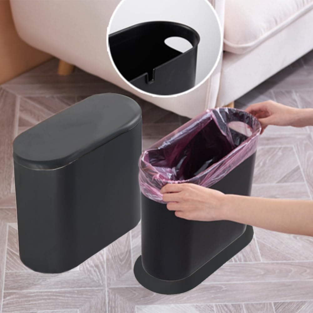 Shally Dogan Pattumiera da Bagno 9 Litri Contenitore Spazzatura in Poliuretano Push a Pressione 32.5x15x32 cm Nero