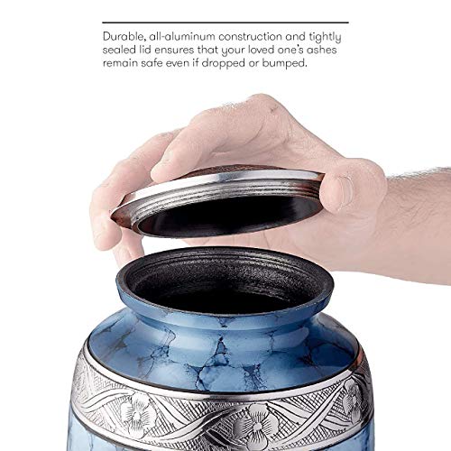 Cremation Urn for Ashes, for Adults up to 300lbs, Blue Funeral Burial Urns w/Satin Bag for Human Ashes - Thumbnail 6