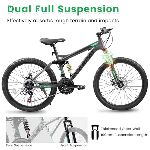 Image of Ecarpat 24 /26 /27.5 Inch Mountain Bike, Full /Front Suspension Mens Boys Mountain Bike with 21 Speed Steel Frame and Dual Disc Brakes, Adult Sport Bicycle for Trail City Road, Gift Choice