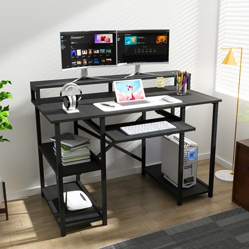 Image of Klaxon Engineered Wood Iron Study Table with Drawer, Multi-Usage Laptop Desk & Home Office (Printo-FD, DIY Installation) (Black - DIY, KB - 120 CM)