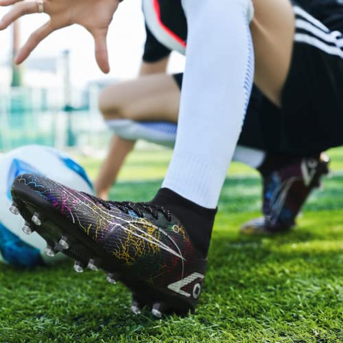 Foto von IFIKK FG/AG Fußballschuhe Unisex High Top Spike Fußballschuhe Kinder Outdoor Trainers Cleats Professionelle Fußballschuhe Für Jungen (Schwarz,33)