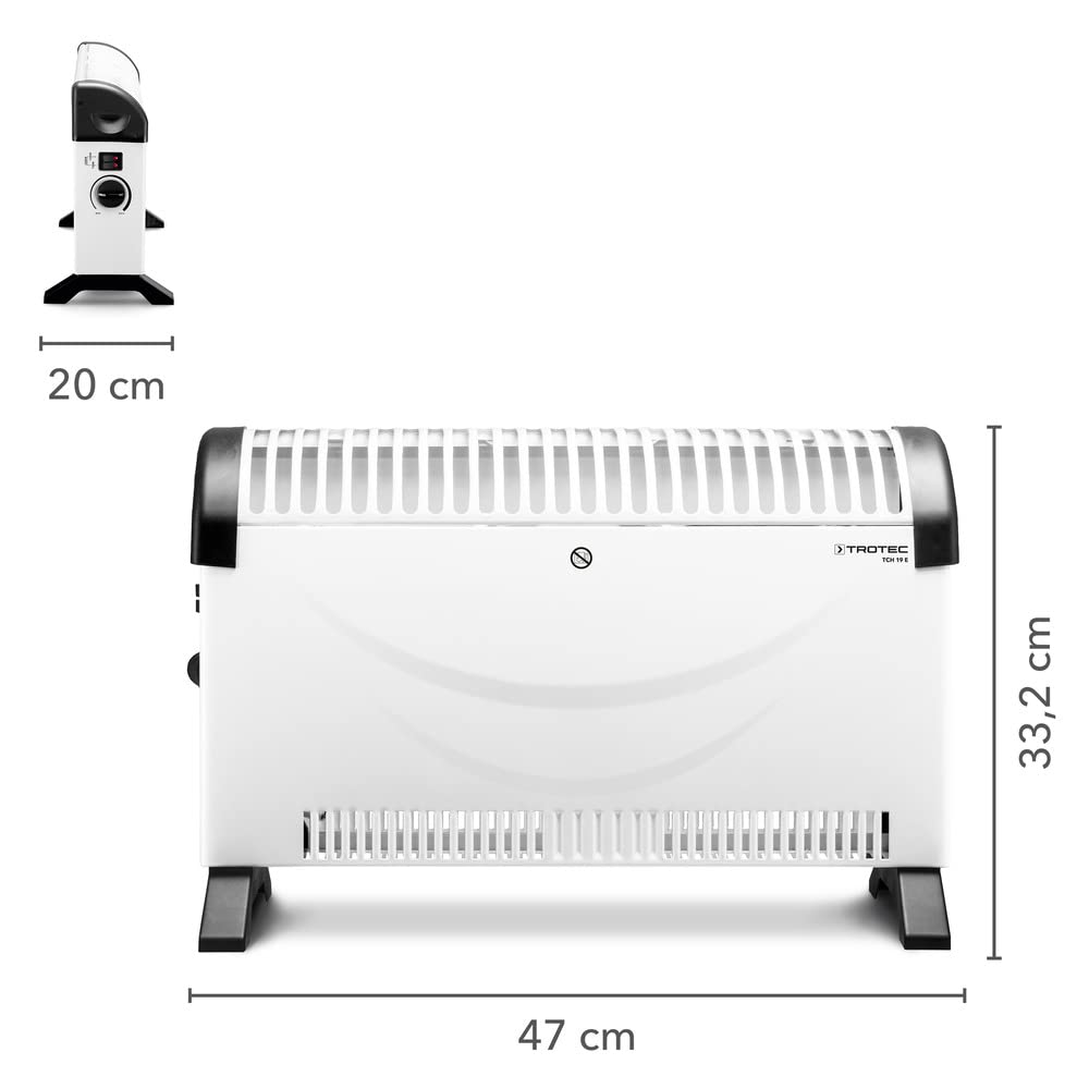 TROTEC Konwektor TCH 19 E Grzejnik elektryczny moc 750 W / 1250 W / 2000 W do pomieszczeń do 24 m² / 60 m³ z czujnikiem mrozu i energooszczędny