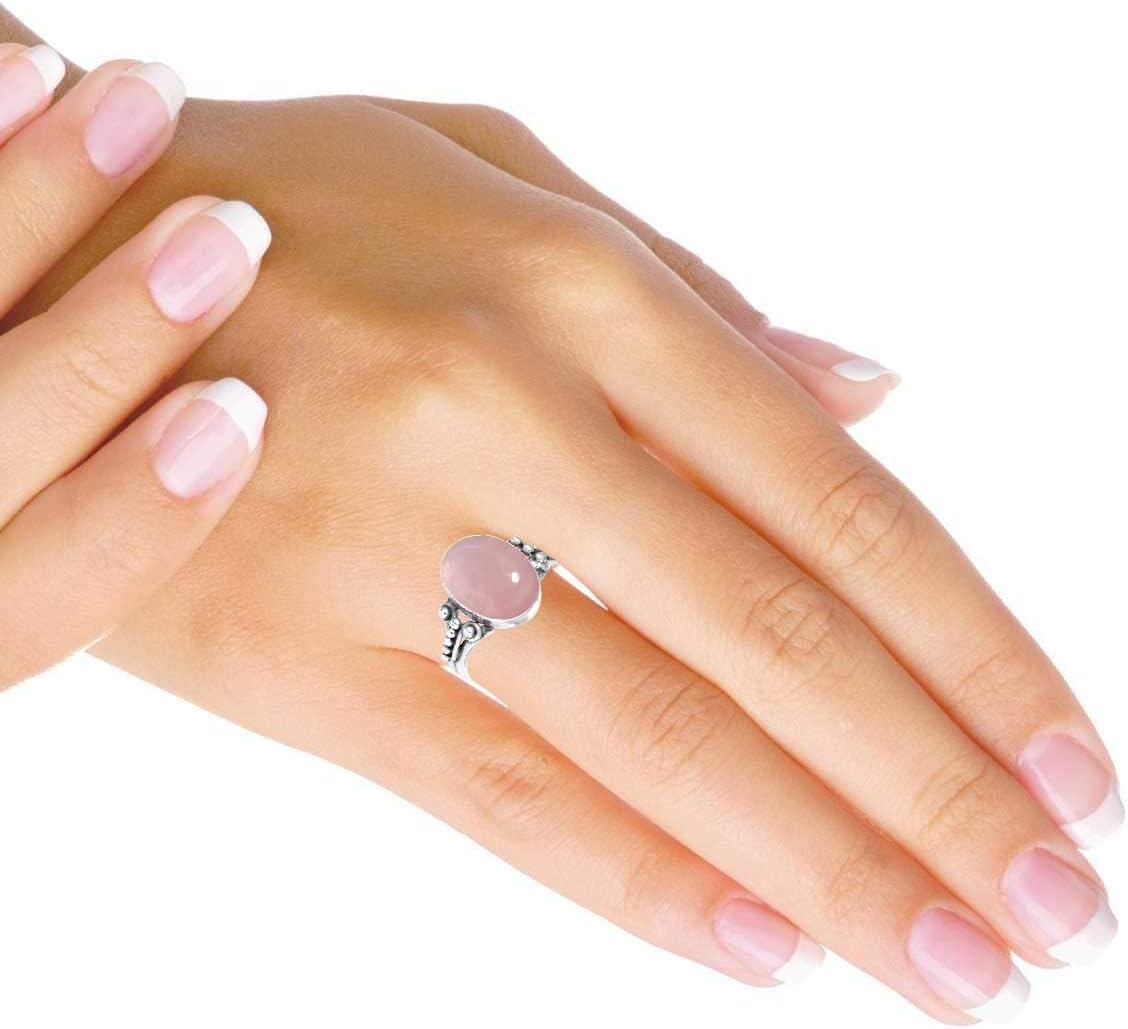Natural Gemstone Ring For Women Garnet, Amethyst, Crystal, Pearl Oval Boho Genuine 925 Sterling Silver Handmade Jewelry