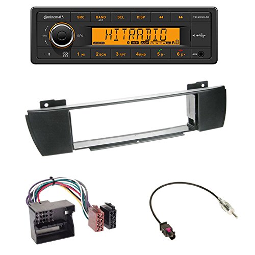 Radio samochodowe Continental TR7412UB-OR Bluetooth RDS USB MP3 (bez napędu CD) + osłona radia – środek – czarny + adapter ISO • Adapter antenowy Fakra -DIN do BMW X3 (E83) 2004-08/2010